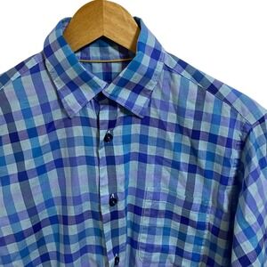 Robert Talbott Classic Men's Blue Gingham Check Cotton Button Down Shirt Small